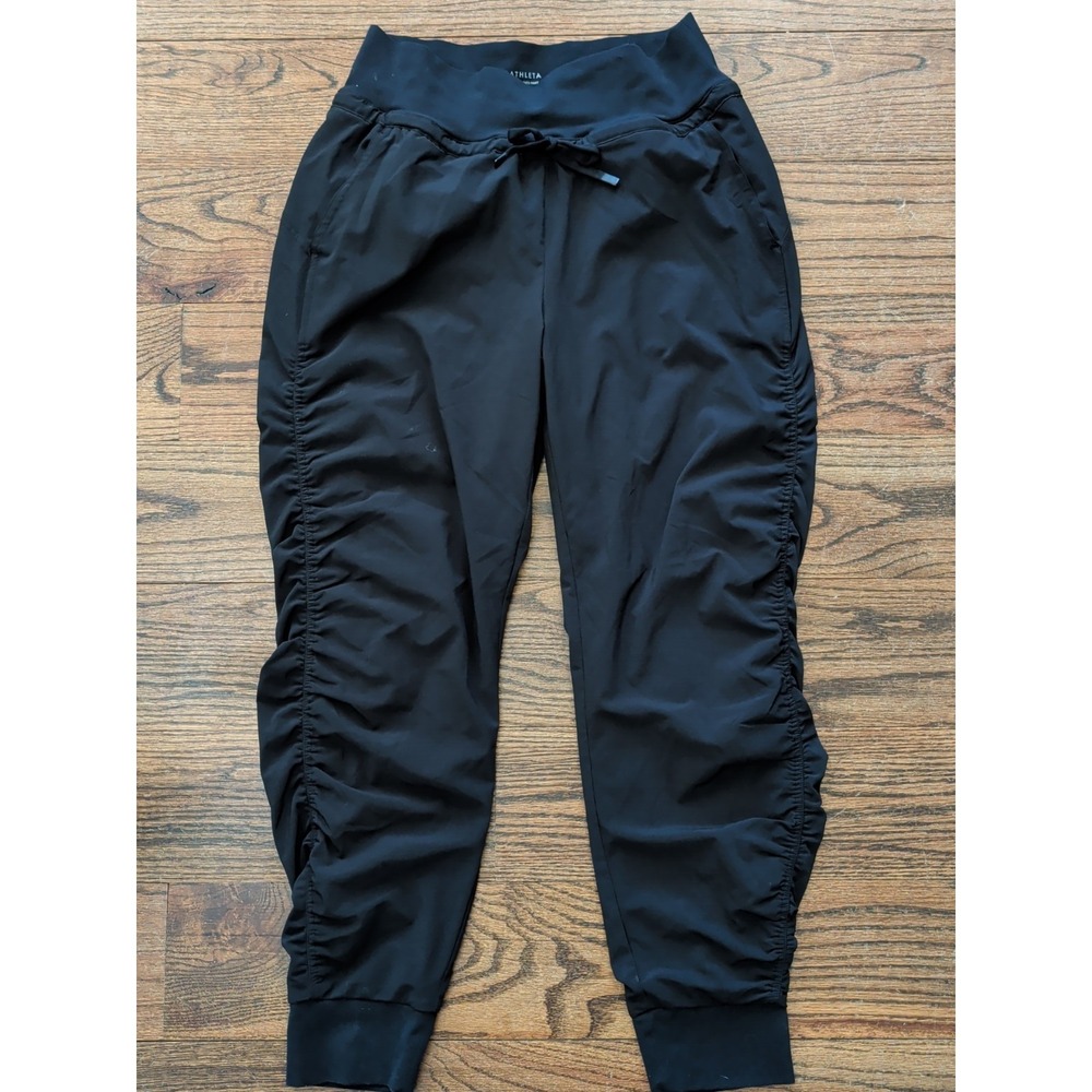 Athleta Attitude Lined Mid Rise Jogger Pant Black Size 2 Stretch Ruched Leg